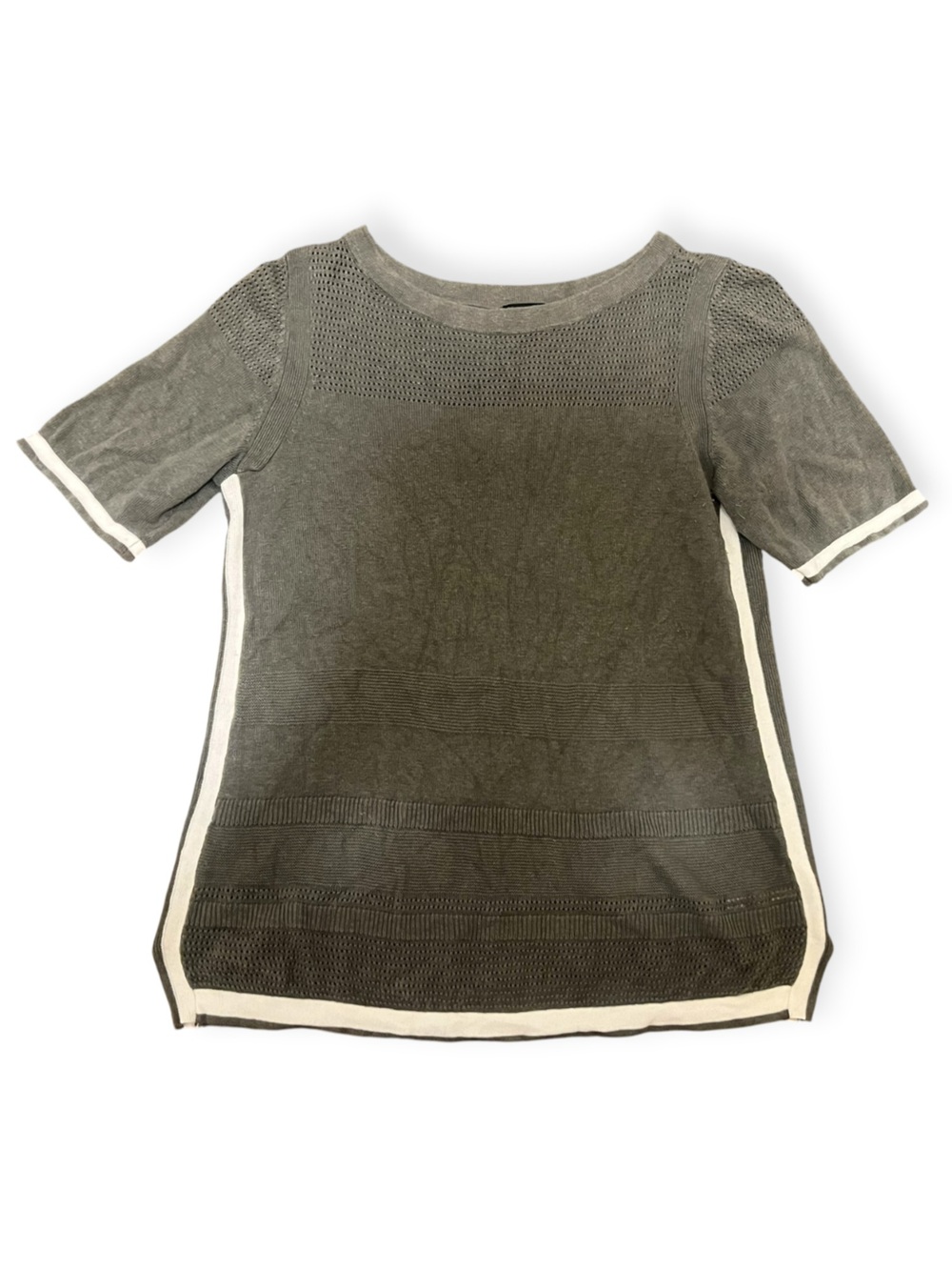 Talbots Linen Blend Open Knit Short Sleeve Top Small Olive Green
